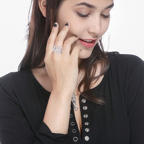 Bee Honeycomb Open Hexagon Gold Steel Ring - Adj. - Picture 3 of 5